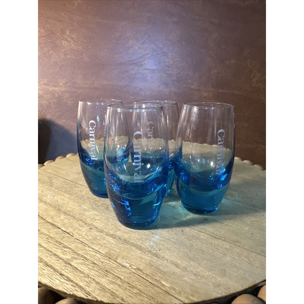 4-Carnival Cruise Line Shot Glass Blue Heavy Bottom Decorative 3.5"
